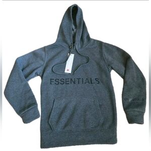 Fear of God Essentials Logo Pullover Hoodie Dark Charcoal Gray Size Small NWT